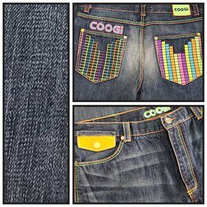 COOGI Men’s Embroidered Pocket Jeans W40 L34 Y2K Streetwear Denim